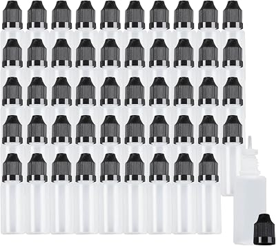 Eau 15ml LDPE Plastic Thin Tip Dropper Bottles, Small Empty Squeeze Dropper Bottles (50PCS, Black Caps), BPA Free