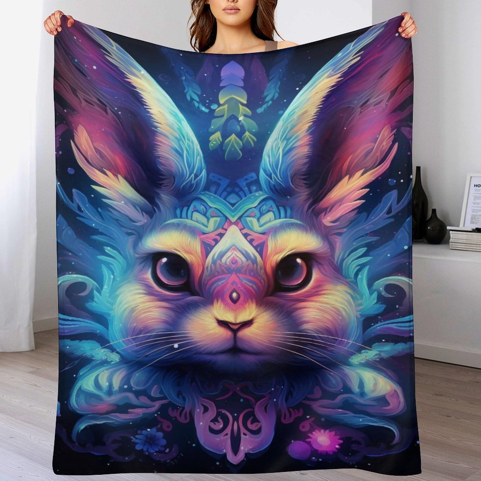 Couverture en lapin 3D flannel 150x200cm pour lit et canapé