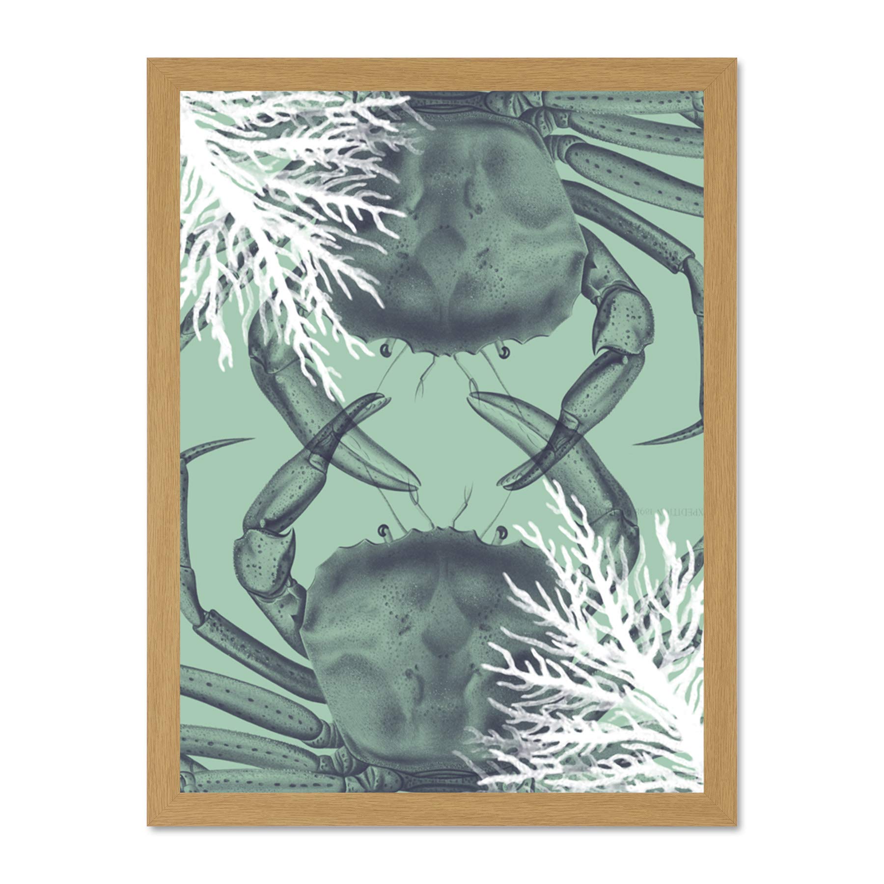 Wee Blue Coo Crab And Coral Collage Large Light Oak Framed Art Print Wall Poster 18x24 inch