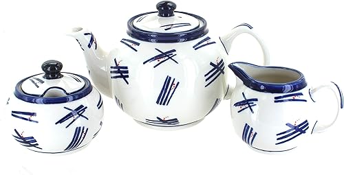 Miniatura 3 de Juego de té de tres piezas con diseño de mariposa floral y cerámica pulida de rosa azul