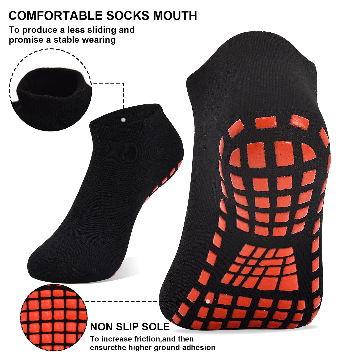 SkiBeaut Calcetines antideslizantes para cama elástica para niños, jóvenes y adultos, calcetines deportivos para niños, niñas, calcetines de yoga, mujeres y hombres, 4 pares