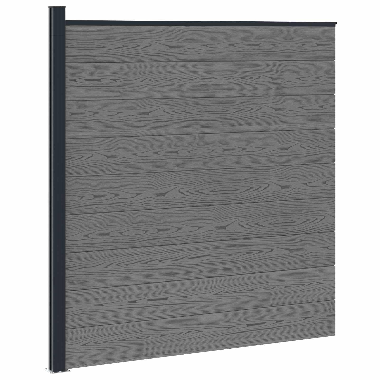 Panneau de clôture WPC et Aluminium Gris pour jardin et terrasse, barrière modulable rigide avec poteau et fixation, palissade décorative pour séparation, occultation et sécurité extérieure