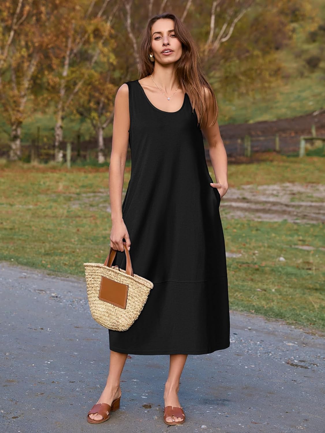 BerryGo Womens Summer Cotton Midi Dress Sleeveless Vacation Beach Casual Tank Dresses 2026 Long Sundress Trendy - Image 6