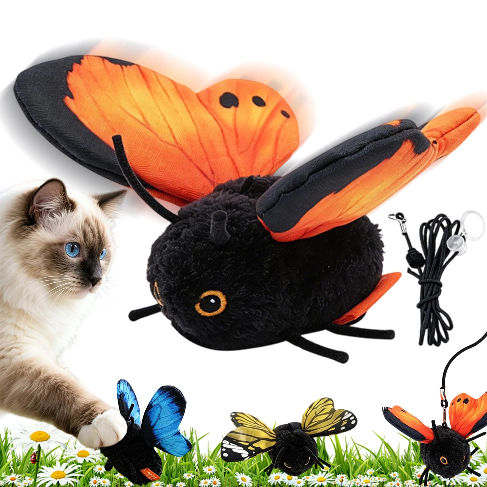 Smart Sensing Flapping Butterfly Toy Interactive Cat, Motion-Activated Interactive Cat Toy with Catnip, Rechargeable Plush Flapping Butterfly for Kittens Chase Bite Chew，Orange
