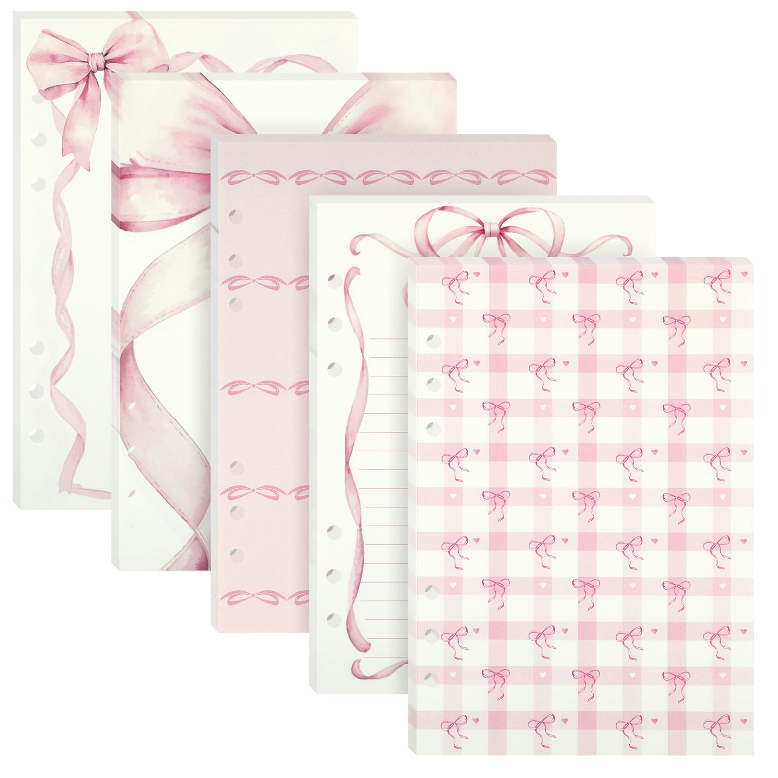 100 Sheets Pink Bow A5 Refills Paper for Planner Binder, 120GSM Thick 6 Hole Notebook Refill, Filler Insert Loose Leaf Paper for A5 6 Ring Binder Journal Diary Budget Personal Organiser, Lined & Blank-image-47