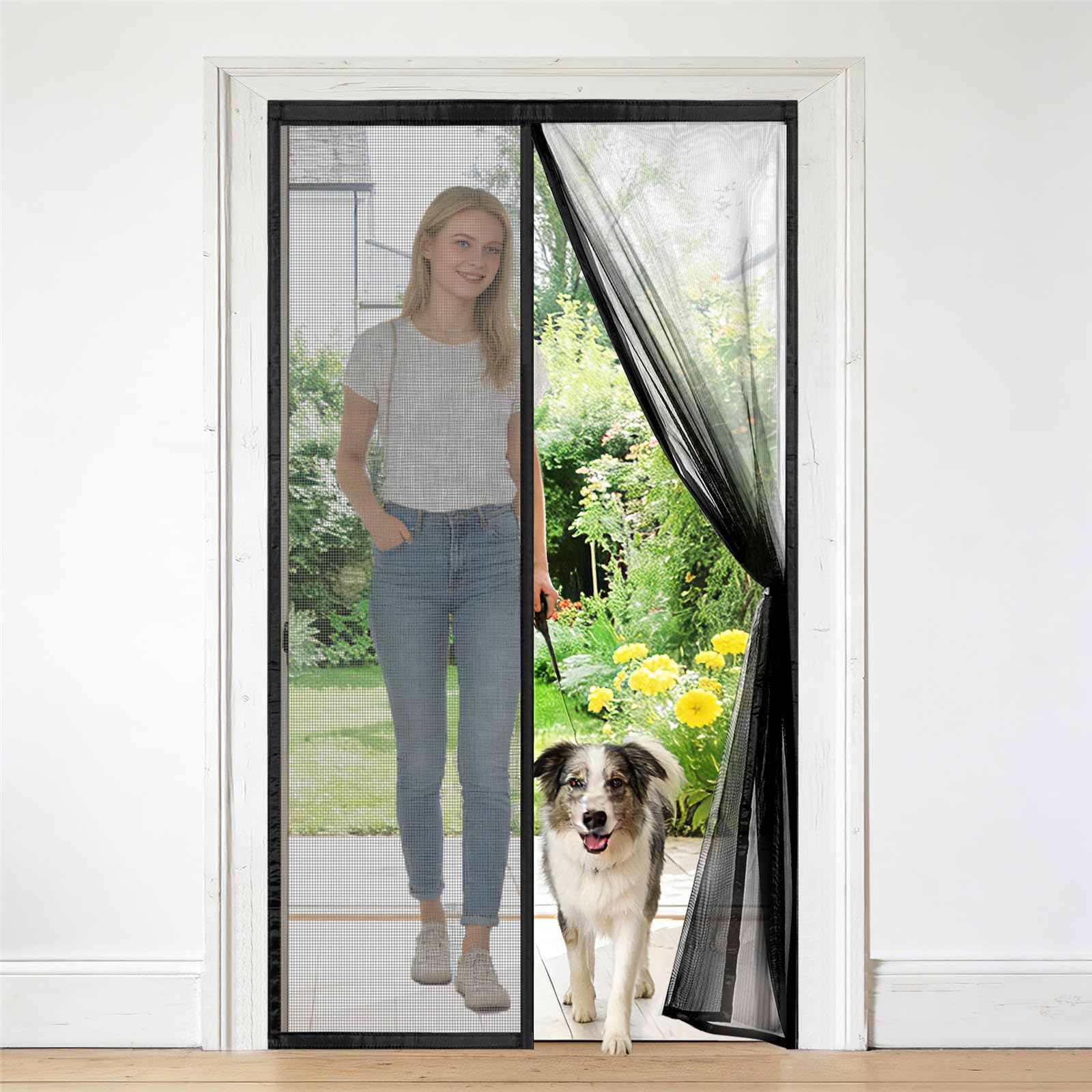 Moustiquaire Magnétique Porte 140x225 cm, Rideau Anti Moustique Fermeture Automatique Aimants Puissants Sans Perçage pour Couloirs Patio Extérieur Coulissant, Noir
