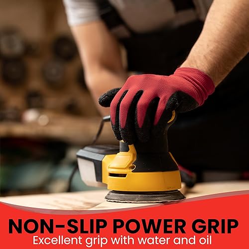 Miniatura 4 de STIX-ON 20 pares de guantes de trabajo, guantes de trabajo de seguridad con revestimiento de goma resistente, guantes multiusos