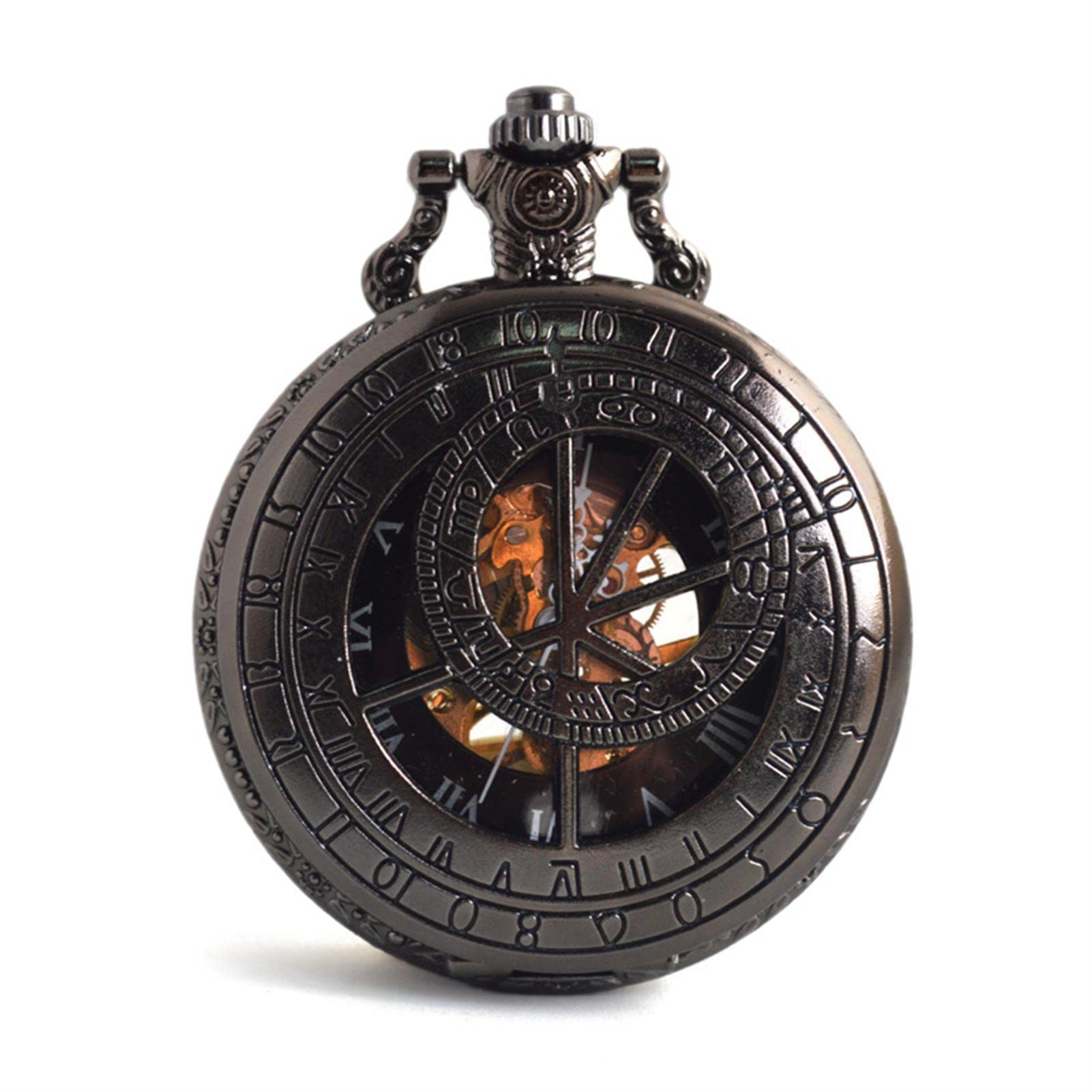 hixswnu Męski mechaniczny zegarek kieszonkowy ze znakiem zodiaku, duży szkielet, vintage, naszyjnik, zegarek z łańcuszkiem, idealny na Boże Narodzenie, ukończenie szkoły, urodziny i Dzień Ojca