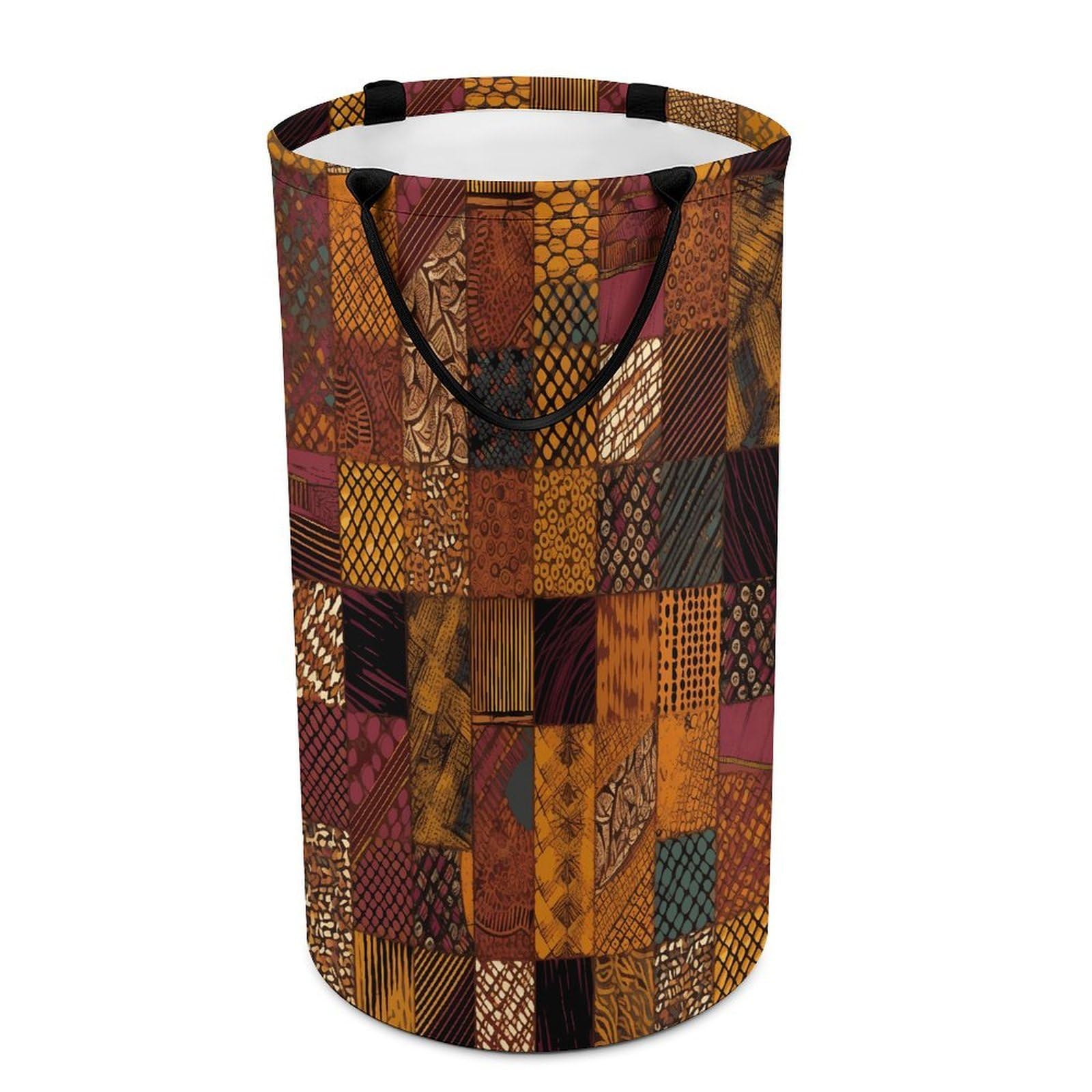 African Style Patchwork Laundry Basket Large Foldable Laundry Hamper with Handles Freestanding Collapsible Clothes Basket Waterproof Portable Dirty Clothes Hamper for Bathroom 86L