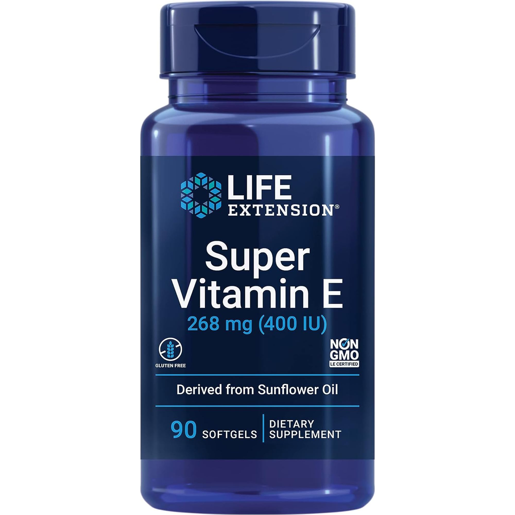Life Extension, Super Vitamin E, 268mg (400 IU), D-Alfa-Tocoferol, 60 Cápsulas blandas, Testado en Laboratorio, Sin Gluten, Sin Soja, Sin OGM
