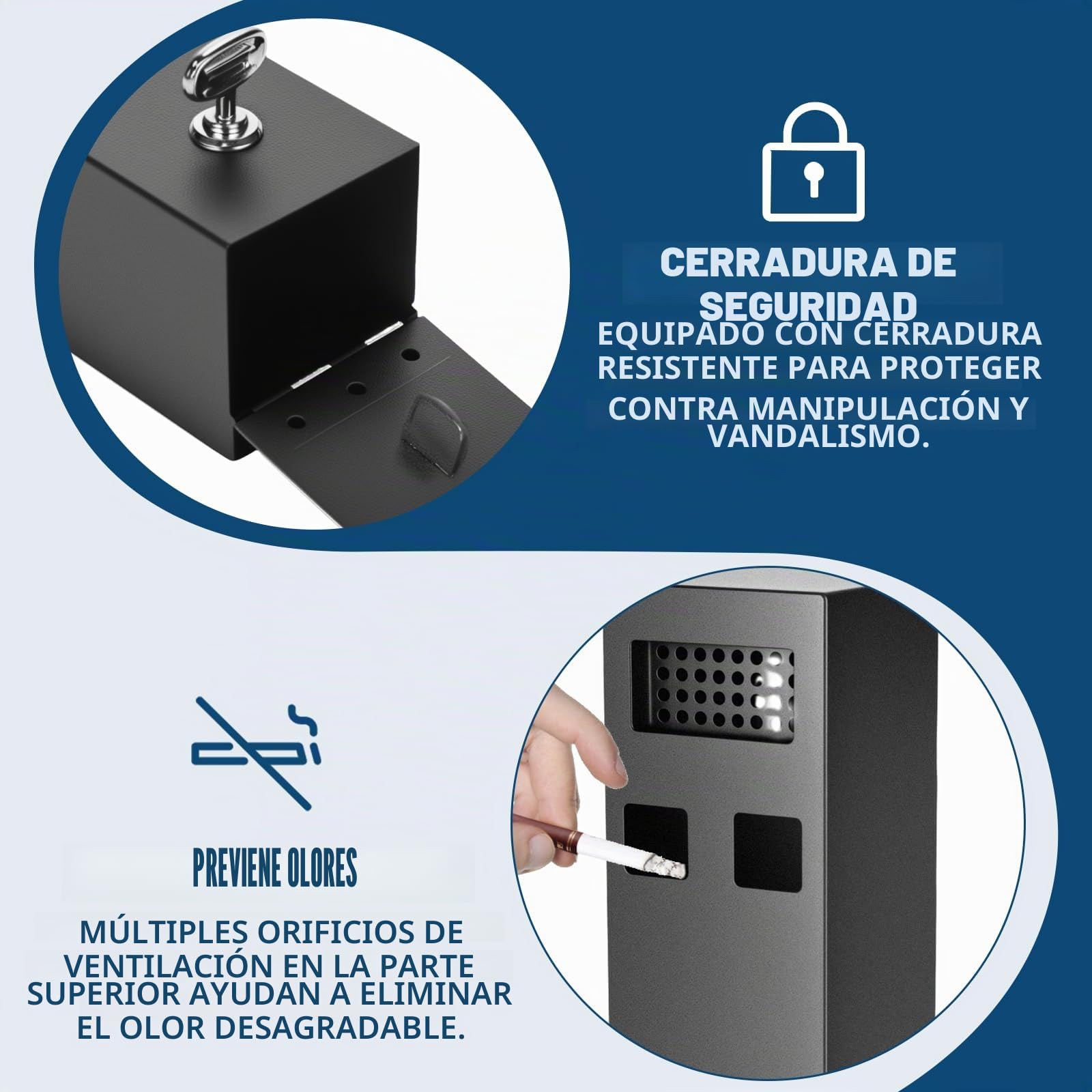 Cenicero de pared para exteriores, 29 x 7 x 7 cm, con material de montaje, llaves, resistente a la intemperie, para oficinas, restaurantes, hoteles, jardín, calle, color negro mate