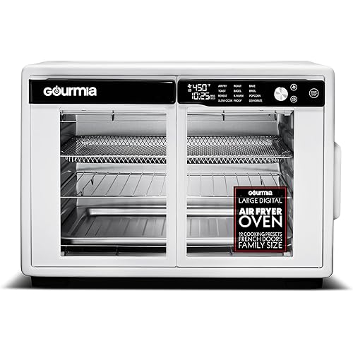 Gourmia French Door Digital Air Fryer Oven - XL 37QT Capacity, 12 Presets, FryForce 360° Tech, Dehydrate, Proof, Slow Cook, Fits 13” Pizza, 1700W, White