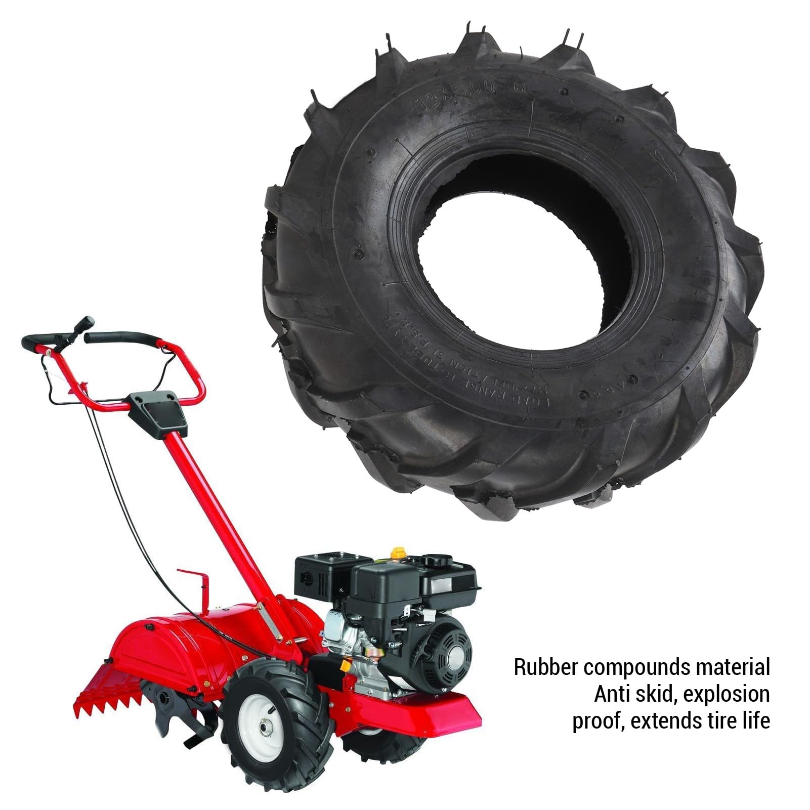 13x5.00-6 Reifen, Schlauchlose Pinsel-Traktorreifen, Landwirtschaftliche Traktor-Lug-Laufstufe Schlauchloser, Ersatz-Reitmäher-Vorderradbaugruppe, 1 Pack