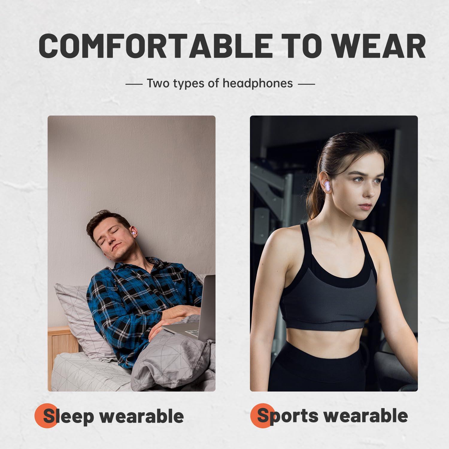 Auriculares inalámbricos Bluetooth invisibles, tamaño pequeño, juego de auriculares deportivos y para dormir, 2 pares, diseño de mango mini y corto, para el trabajo, deportes, dormir (morado)