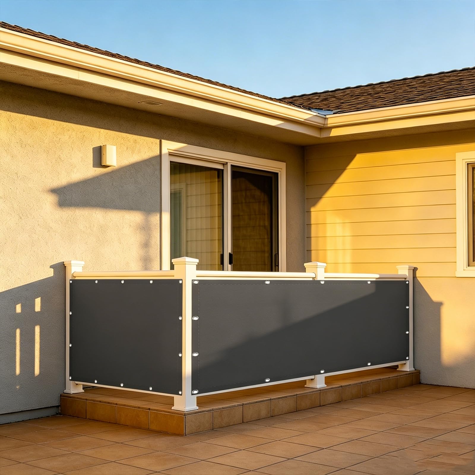 Balcony Cover 180 x 350 cm Tear-Resistant Windbreak Fencing, Uv-Resistant, Wind Protection Balcony Privacy Screen Apartment with Rope, Cable Ties for Outdoor, Dark Grey
