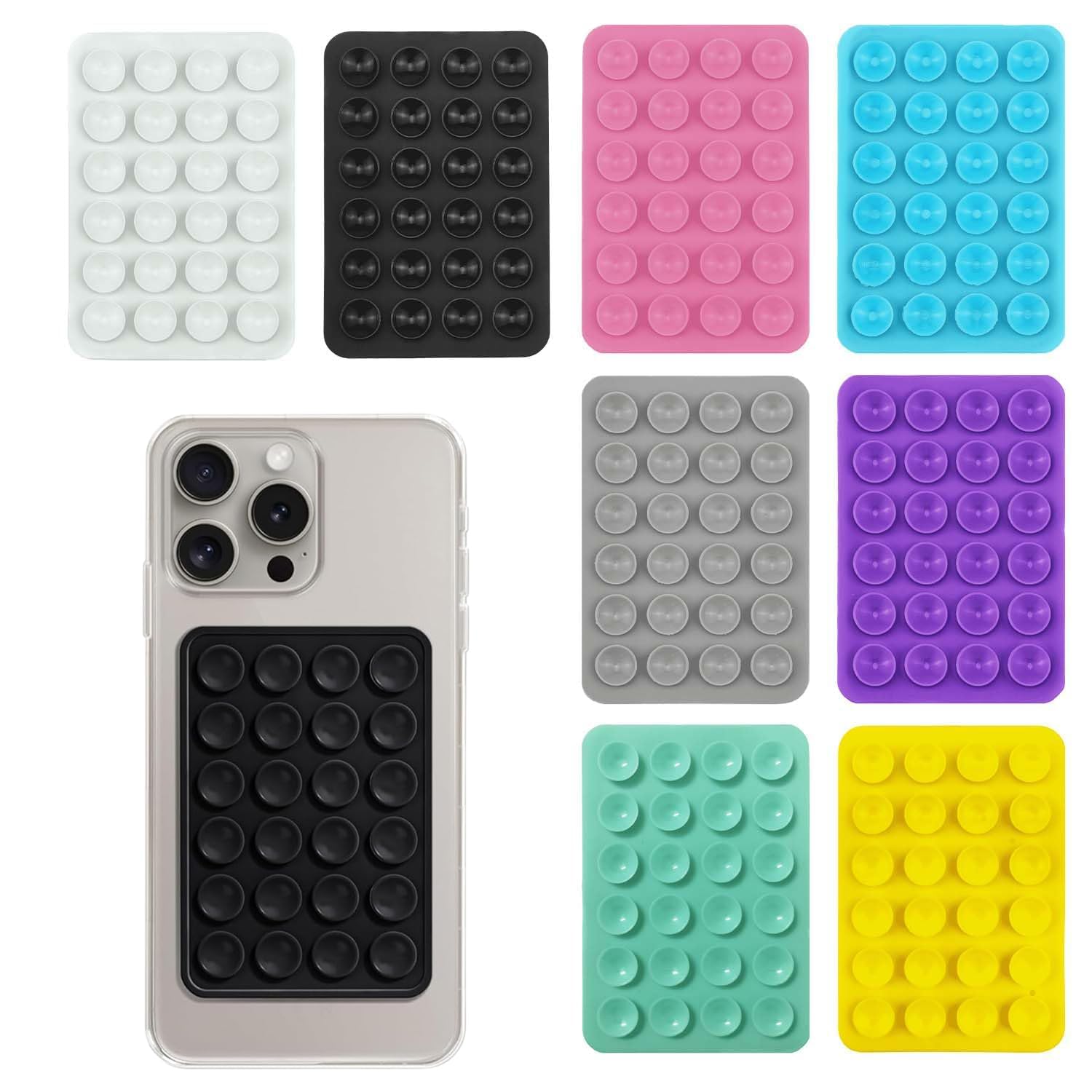 TecoKart 8 Pcs Suction Phone Case with 24 Small Suction Cups | Multipurpose Silicone Sticky Grip Holder| Hands-Free Suction Sticker Phone Accessory for Selfies, Video & Mounting-image-2
