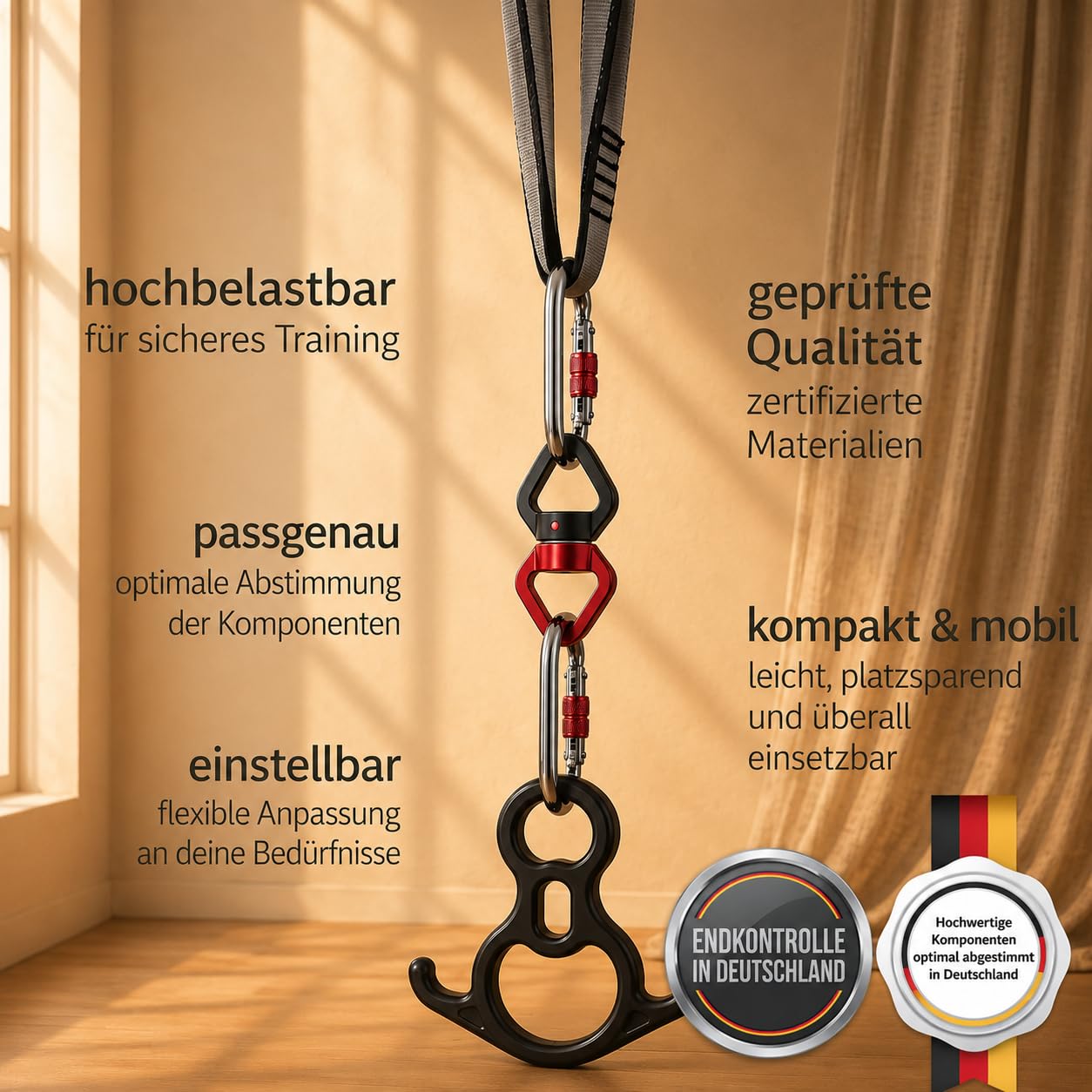 Aerial Aufhängeset (Rigging Set) – Wirbel + Figurachter + 2 Karabiner + Rundschlinge ohne Deckenanker für Babyschaukel, Yogatuch, Kuschelhöhle, Luftakrobatik