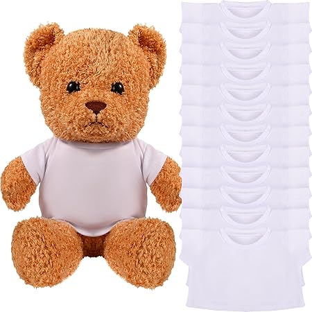 Skylety 12 Pcs DIY Bear Shirts Plush Bear Clothes Basic Tee Shirt Classic Toy Clothes Crew Neck Stuffed Animal Fit 14 to 18 Inches Stuffed Dolls Gifts(White)