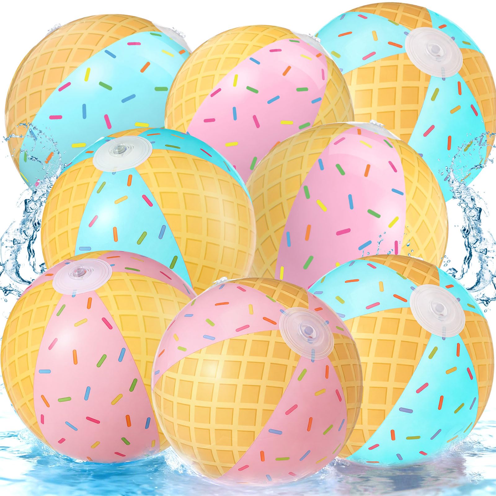 Arrowbash 8 Pack Ice Cream Beach Ball 7.87" Pool Party Birthday Favors | Inflatable Ball Bulk for Themed Party Favor, Summer Birthday Decoration, Beach Game Toy, Pink Blue