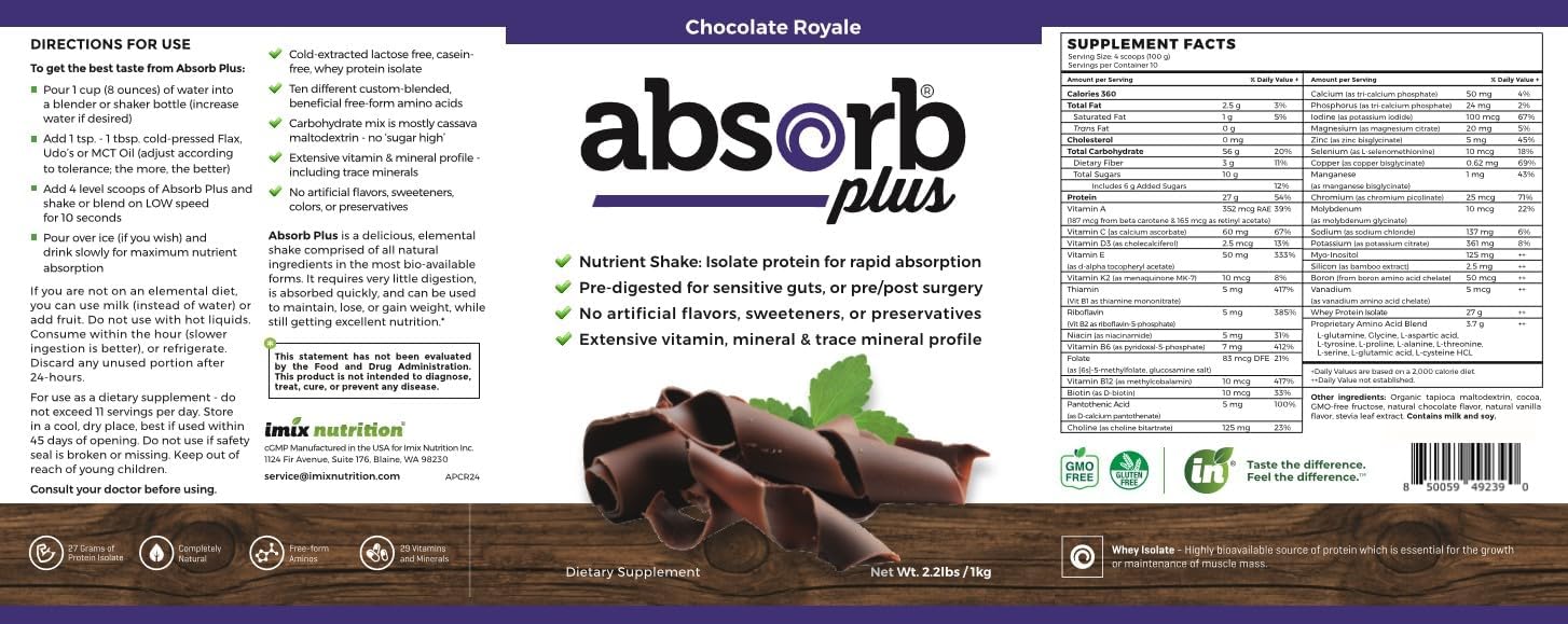 Isolate Protein - Diet Supplement for Improved Gut Health, Extra Nutritional Support, Non-GMO, Gluten-Free, Lactose-Free, Casein-Free (2.2 Lbs, Chocolate Royale)