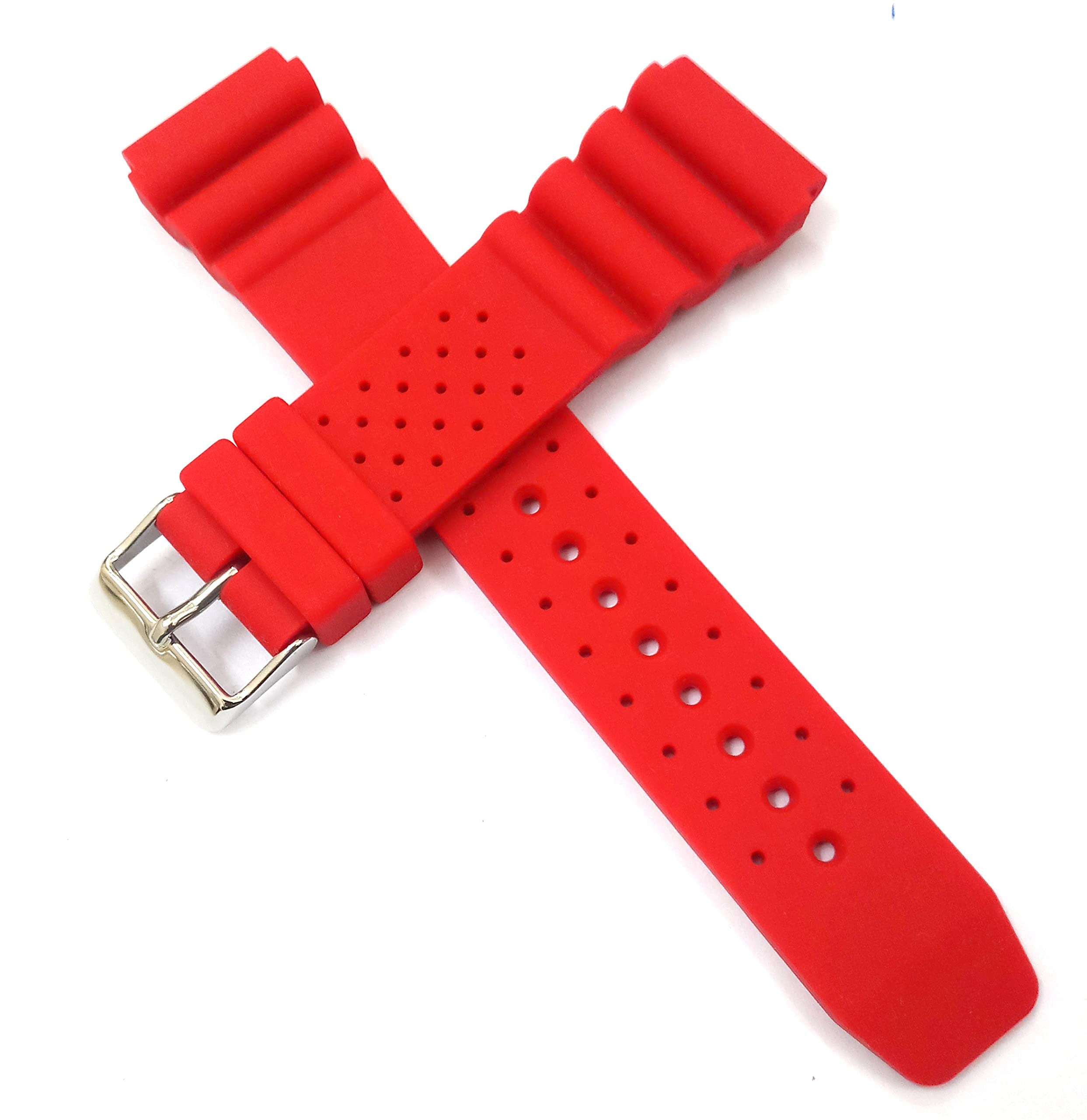 Ewatchaccessories 22mm Silicone Rubber Red Silver Buckle Clasp Watch Band Strap for Men and Women (B0B4DFLC6K) Amazon Price History, Amazon Price Tracker
