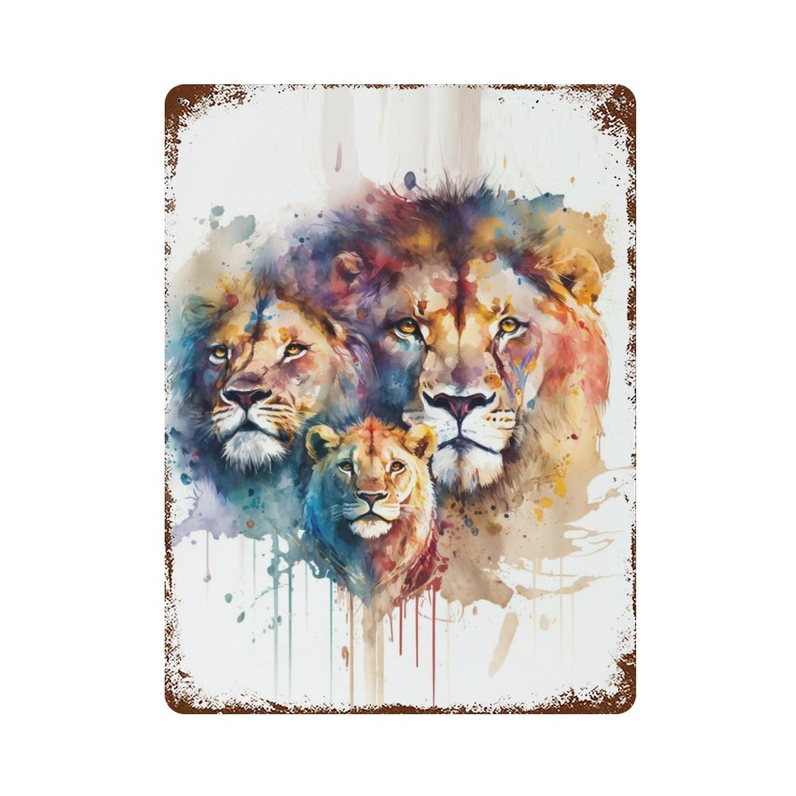 Garage Style A Family of Lions Vintage Rust Metal Sign 15.7"x11.8", Shabby Chic Decor for Bar And Workshop