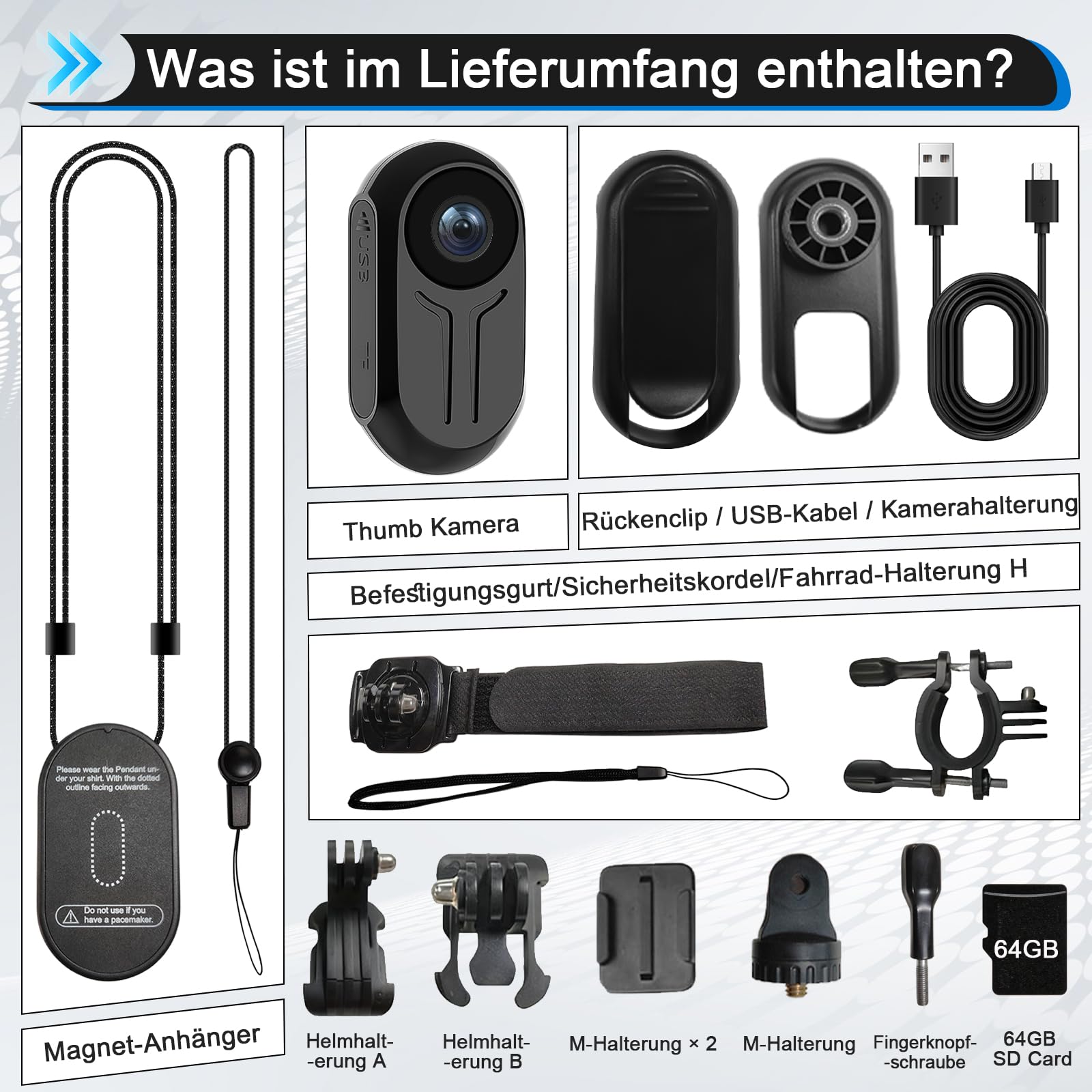 HD1080P Mini Action Cam, Tragbare Body Camera POV Vlog Camera Mini Kamera Helmkamera mit 64GB Karte, Bodycam Pocket Kamera, Kleine Körperkamera für Reisen Sport Outdoor