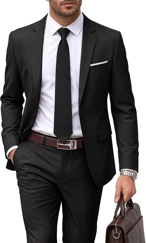 Men's 2 Piece Suit with Tie, Slim Fit Solid COLOR Jacket and Pants Set