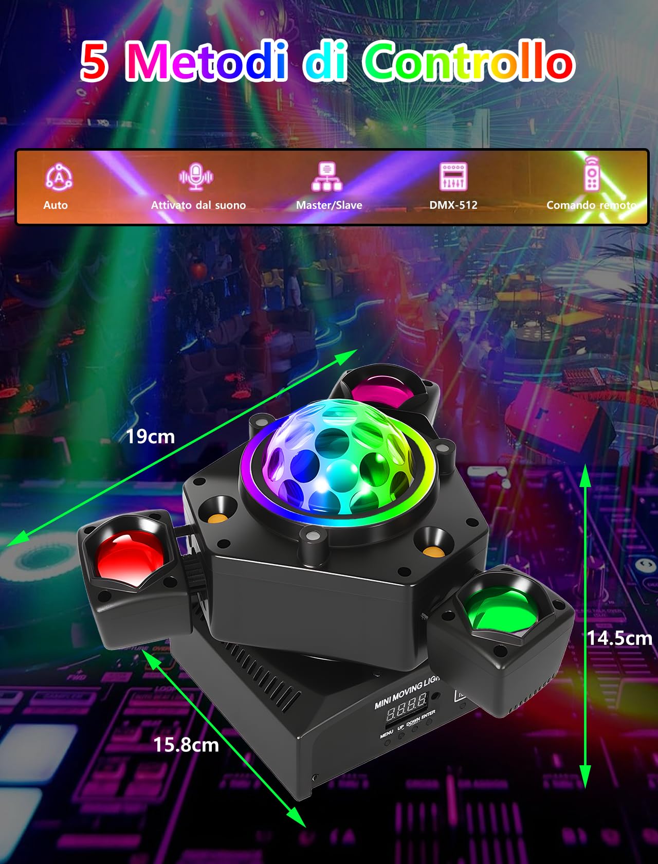 150W Luci da Discoteca a Testa Mobile, Teste Mobili Luci LED RGBW con Controller DMX e attivazione Sonora, 25CH, con Telecomando, Beam Luci da Discoteca Rotazione per Festa Discoteca DJ Bar Matrimoni