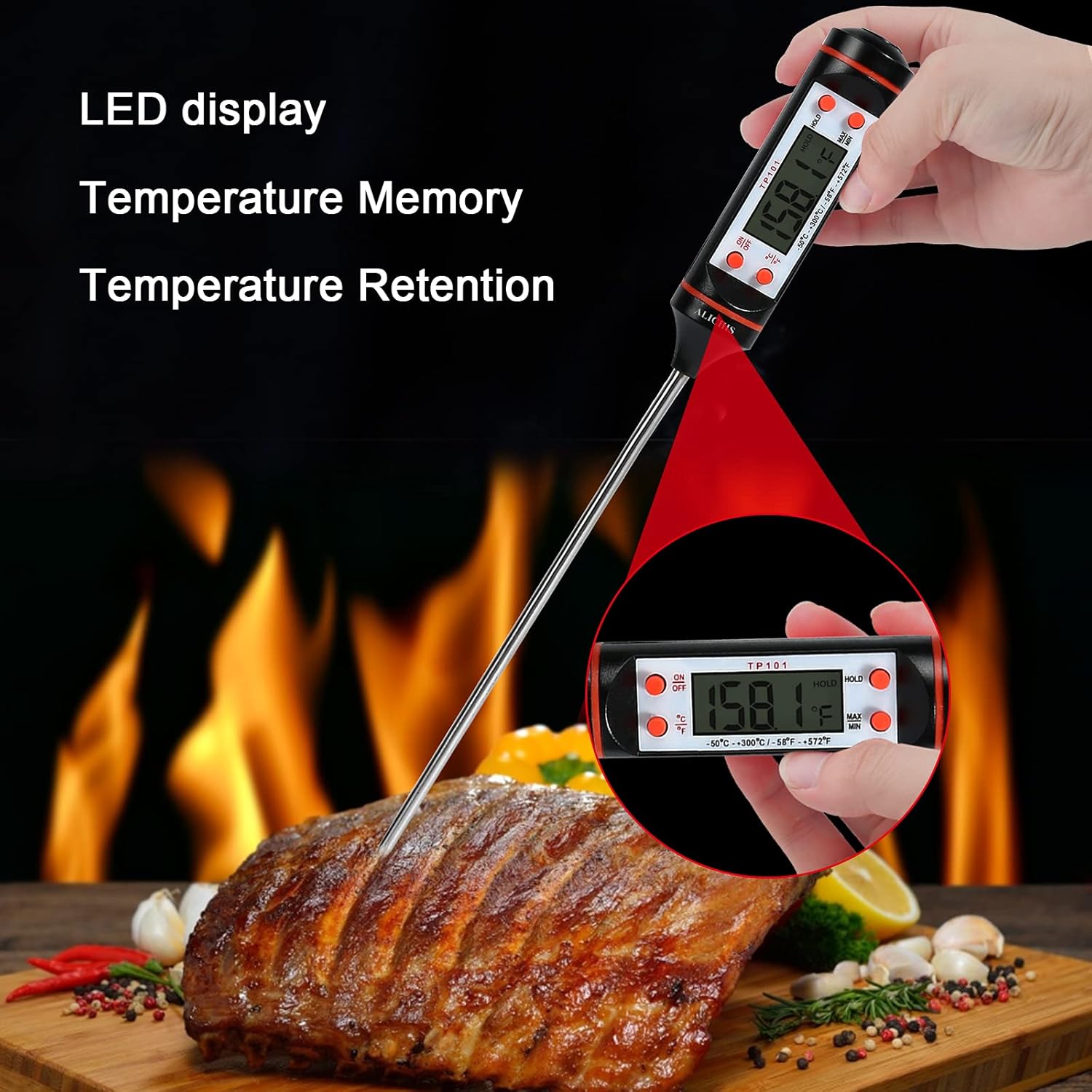 review ALICHIS A-01 Meat Thermometer, Waterproof Digital Cooking Thermometer, Instant Read Food Thermometer for Kitchen, Milk, BBQ, Grill, Liquids, Oil (Black)