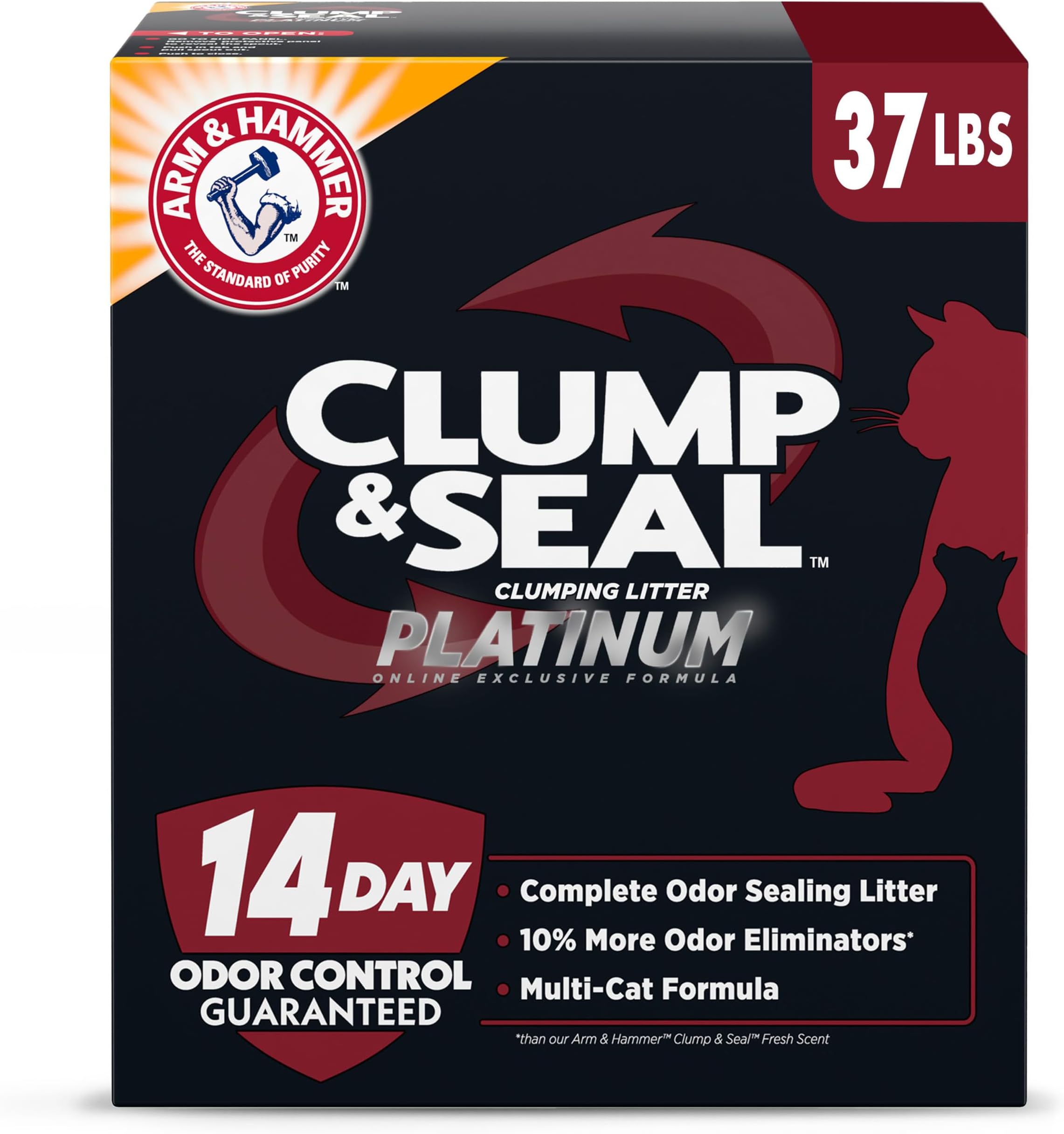 ARM & HAMMER Clump & Seal Multi-Cat Complete Odor Sealing Clumping Cat Litter with 14 Days of Odor Control, 37 lbs.