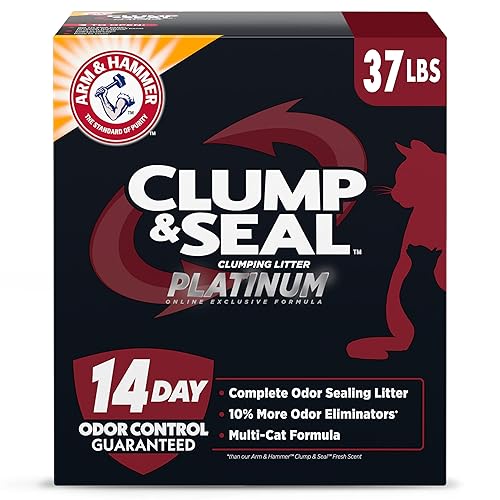 ARM & HAMMER Clump & Seal Platinum Cat Litter, Multi-Cat, 14-Day Odor Control, Rock-Hard Clumps, 37 lbs – Powerful Odor Eliminator with Baking Soda - Clumping Cat Litter - 37lb – Frustration Free Pack