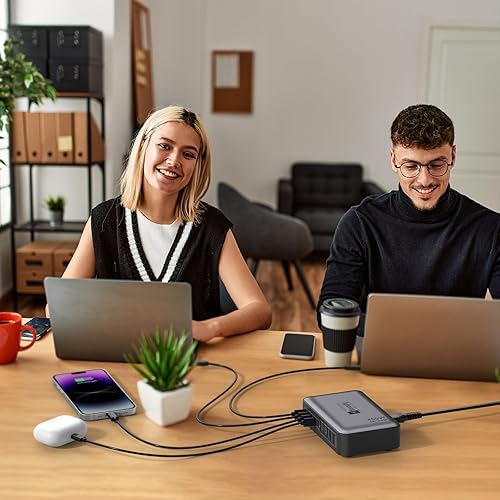 Miniatura 7 de Bloque de Cargador USB C de 10 Puertos, Estación de Carga USB de 450W para Múltiples Dispositivos, 5 Tipo C + 5 USB A Concentrador de Carga GaN PD,