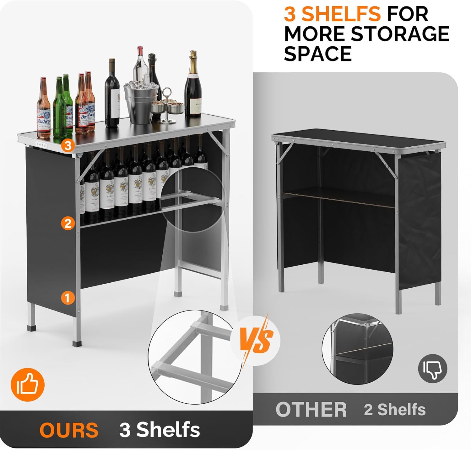 Bonnlo Folding Portable Bar Table, Mobile Bar Table for Events, Party, Camping, Picnic, Tradeshow, Indoor with Black Skirt 39 "L x 34" H