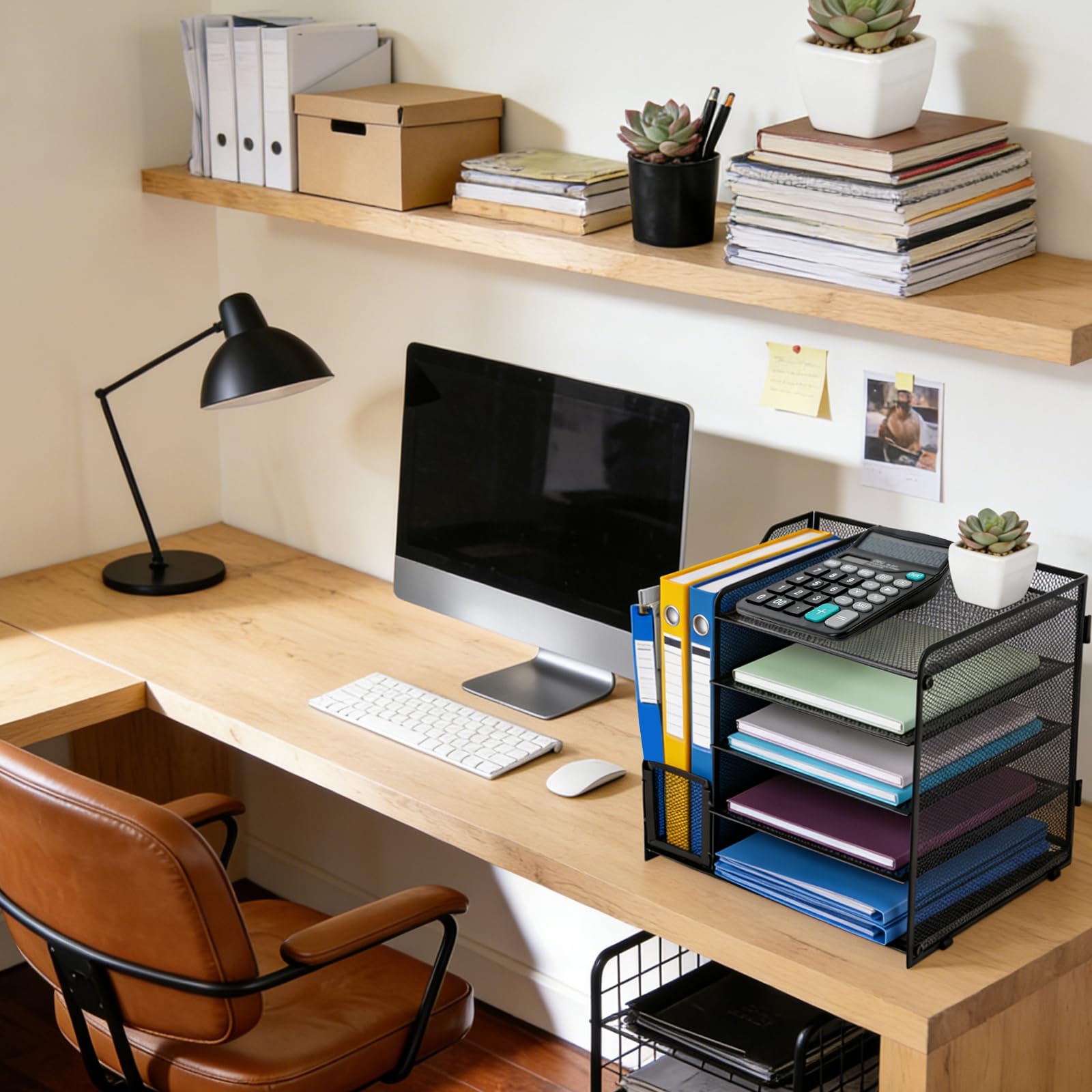 Organisateur de Bureau a 5 Niveaux,Corbeille à Courrier en Maille Métallique,Rangement de Documents,adaptée au rangement des fournitures de bureau et des documents (noir)