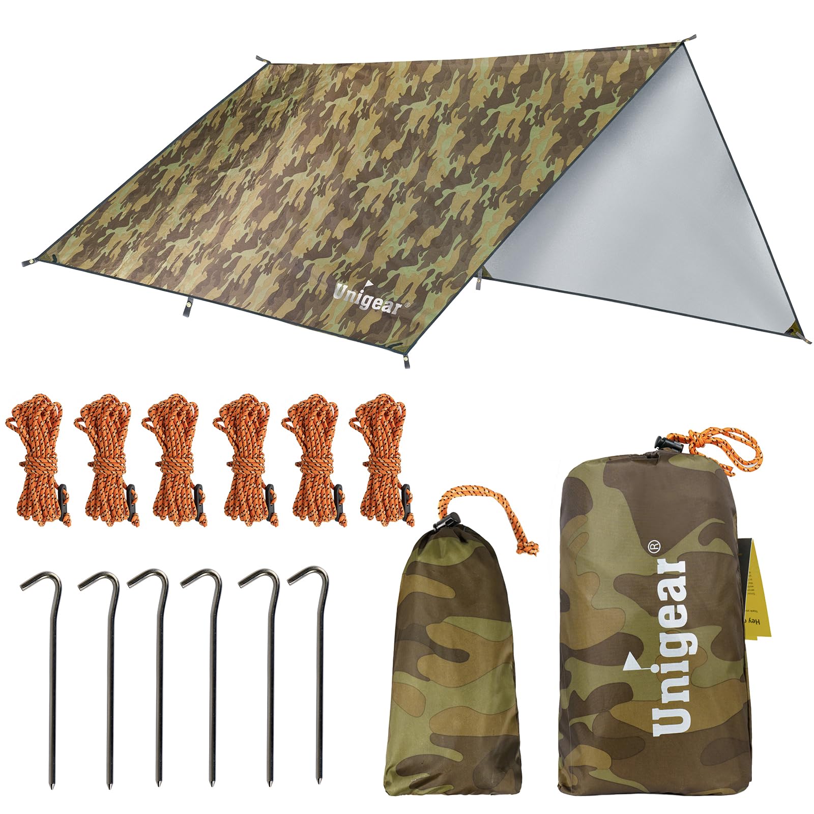 Unigear Hammock Rain Fly Tent Tarp 300cm x 300/400/500cm,Portable Lightweight Waterproof Windproof Snowproof Camping Shelter for Snow Sunshade for Camping Outdoor Travel