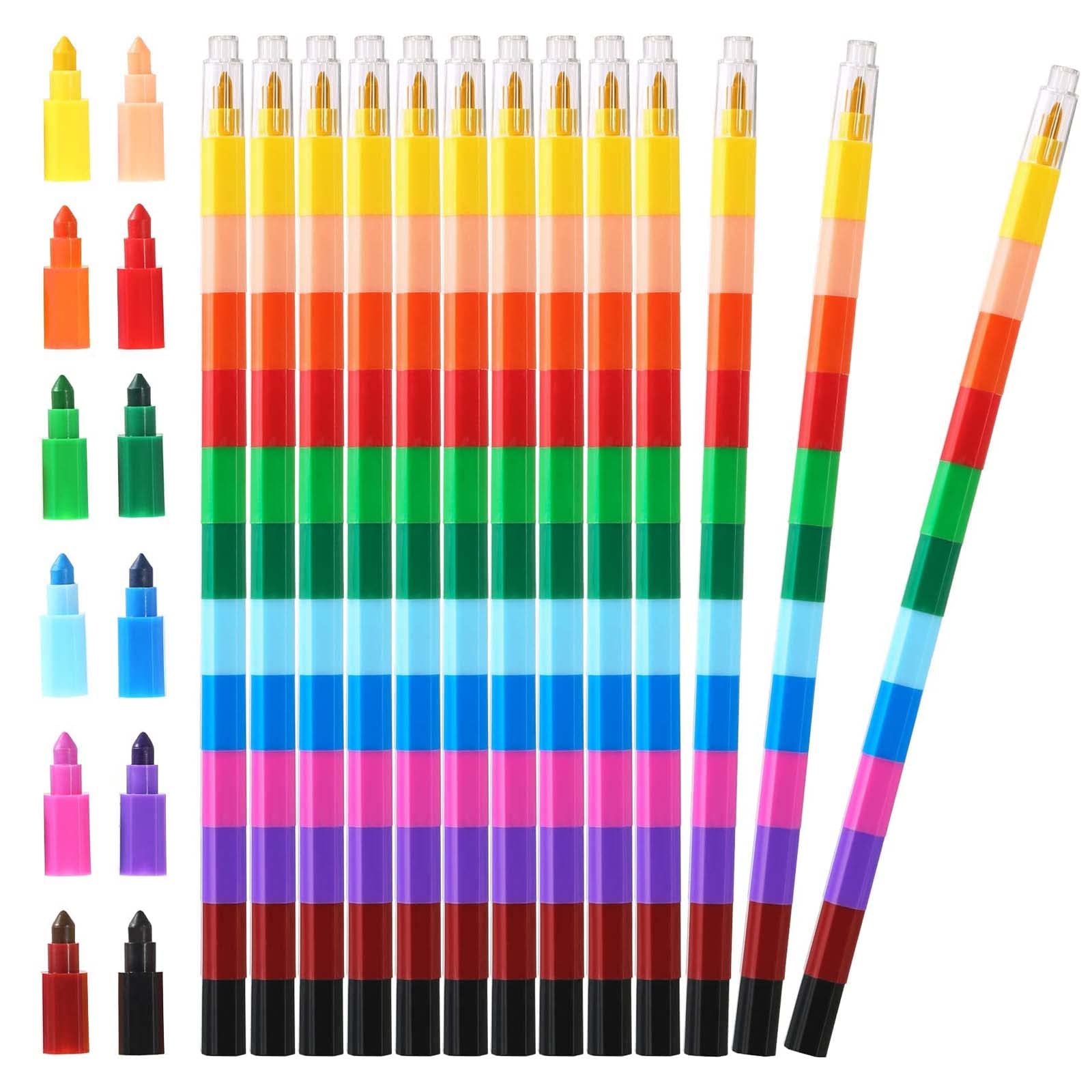 Excefore Rainbow Pencils, 15 Pcs Stackable Crayons for Kids, Stacking DIY Buildable Party Favors for Office School Supplies (12 Color)