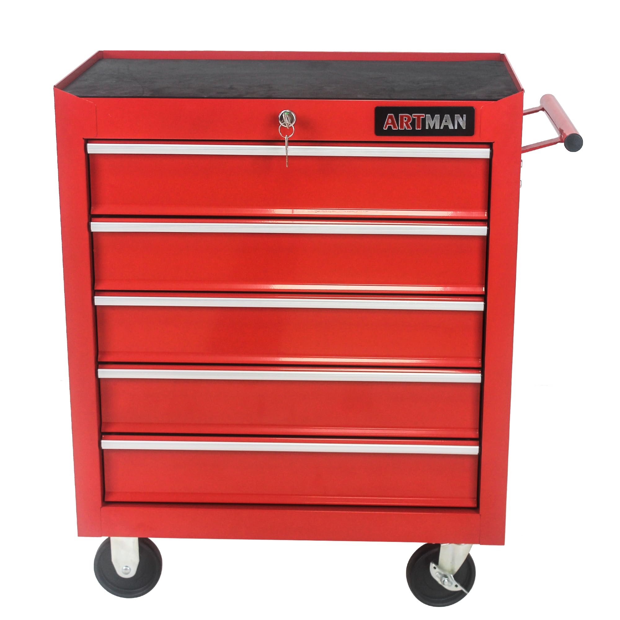 OFLILAK 5-Drawer Rolling Tool Chest with Wheels, Trolley Organizer Tool Case, Multifunctional Tool Cart, Mechanic Tool Storage Cabinet for Garage, Warehouse, Workshop, Repair Shop (Red)