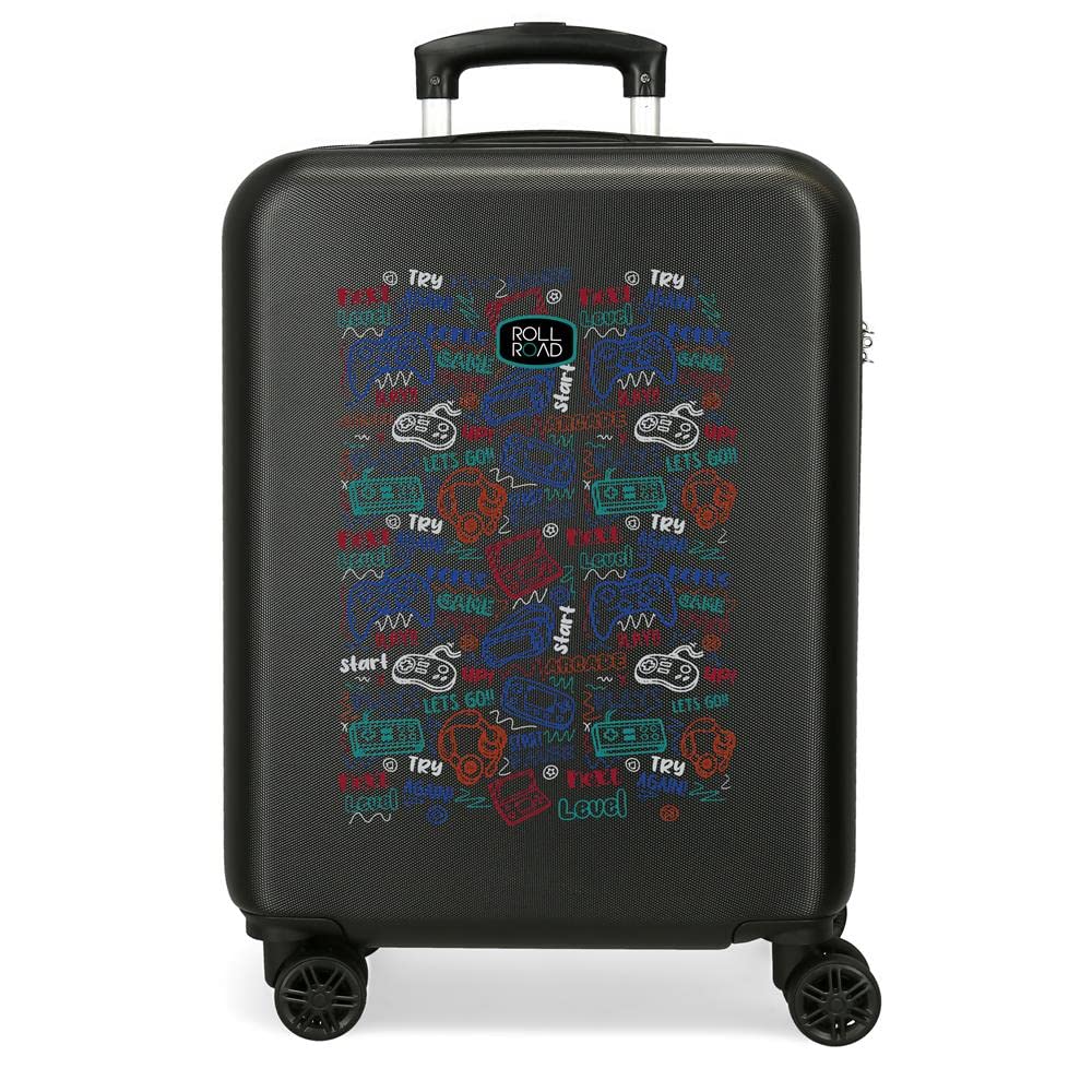 Valigia Cabina Roll Road Next Level Nera 38x55x20 cm ABS rigido Chiusura laterale a combinazione 35L 2 kg 4 Doppie ruote Bagaglio a mano
