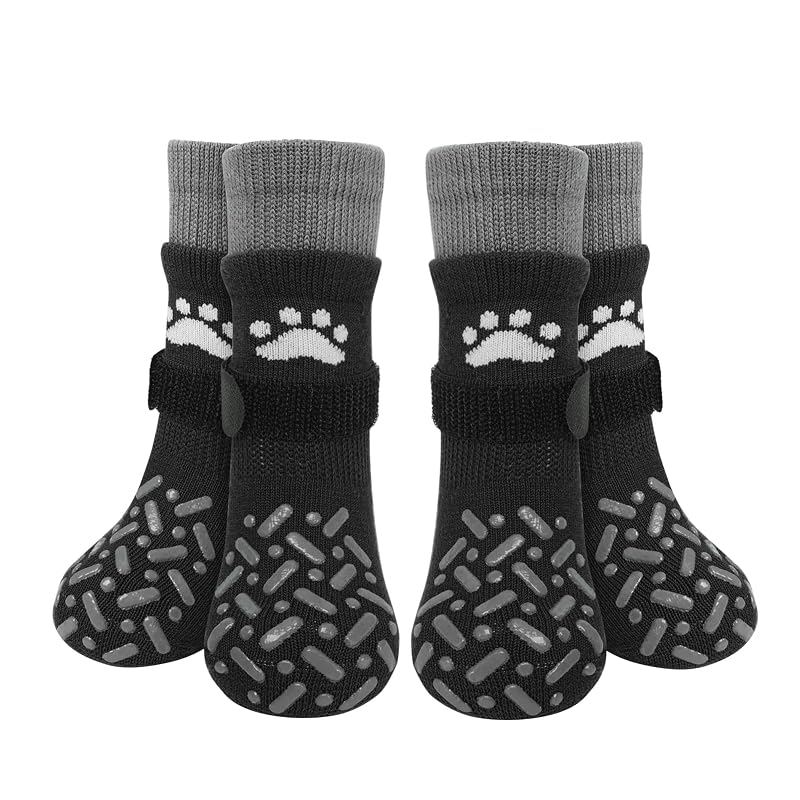 Meias Antiderrapantes para Patas de Cães SCENEREAL com Grip Dupla Face Classic Style-Black XS, Pacote com 4