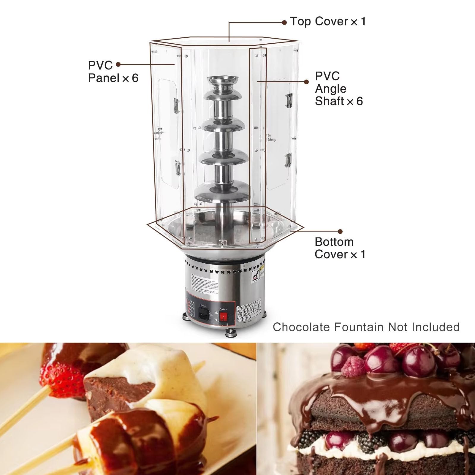 4–7-stufige elektrische Schokoladenfondue-Brunnenabdeckung, Schmelzkäse-Queso-Bonbon-Brunnenabdeckung, Edelstahl-Großschokoladenbrunnenabdeckung, Schmelztiegelabdeckung, 6 Ebenen