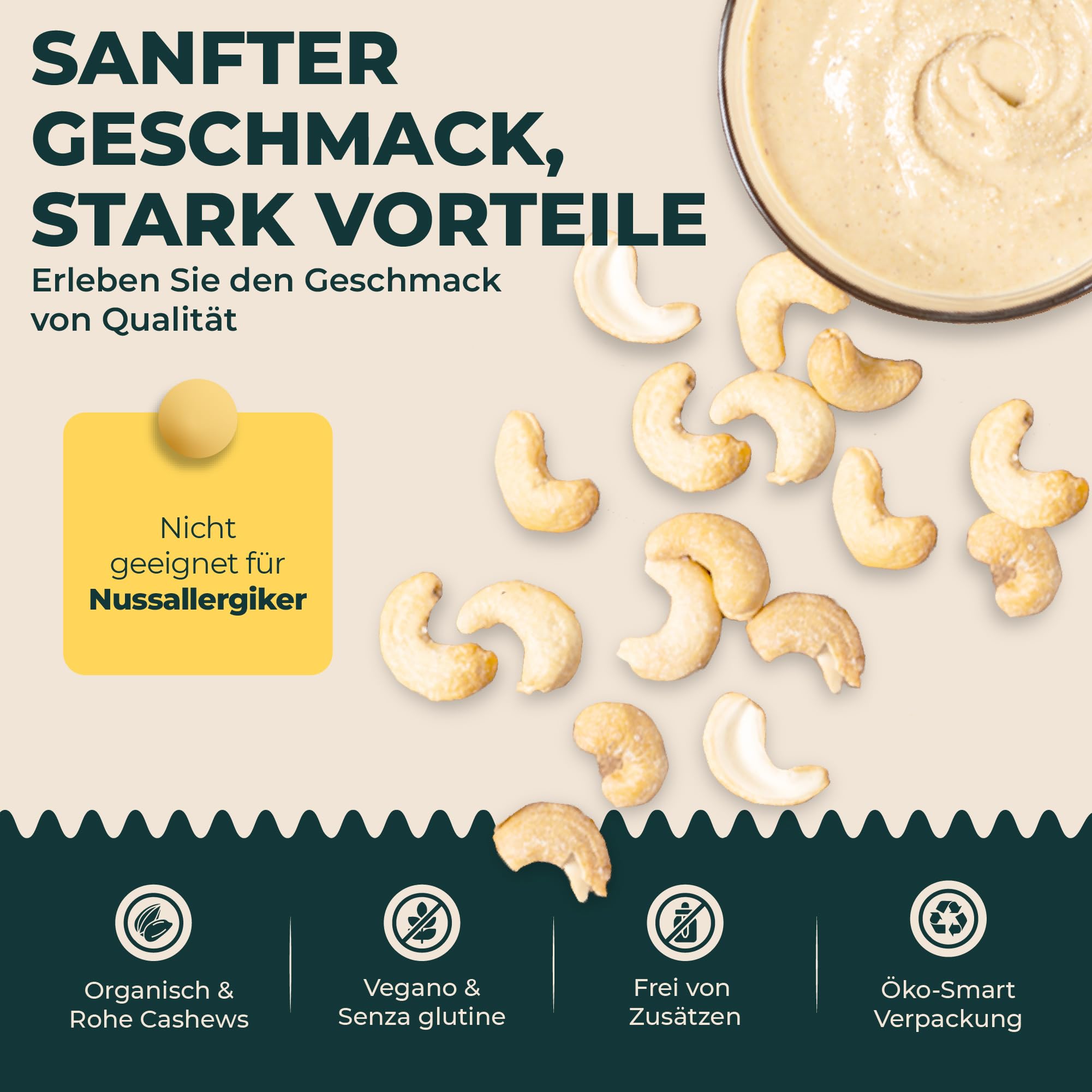 FOODIN Bio Cashewmus im Glas - aus 100% Natürlich Cashews, Cashewbutter (2 x 250g)