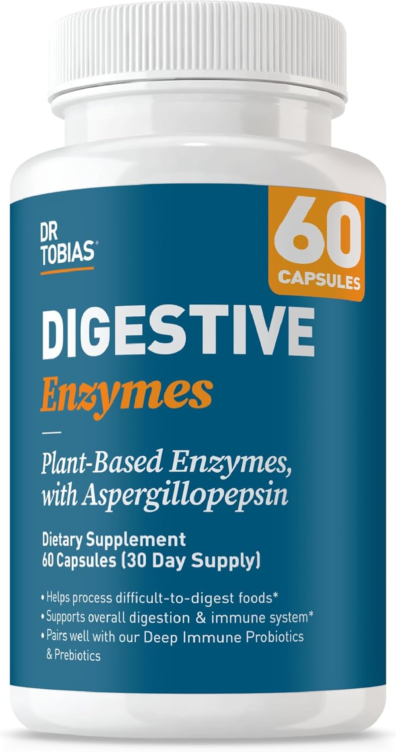 Dr. Tobias Digestive Enzymes Digestion Supplement with 18 Enzymes for Digestion and Gut Health | Includes Amylase Bromelain Lipase Lactase Protease Papain & More (60 Capsules 30 Servings)