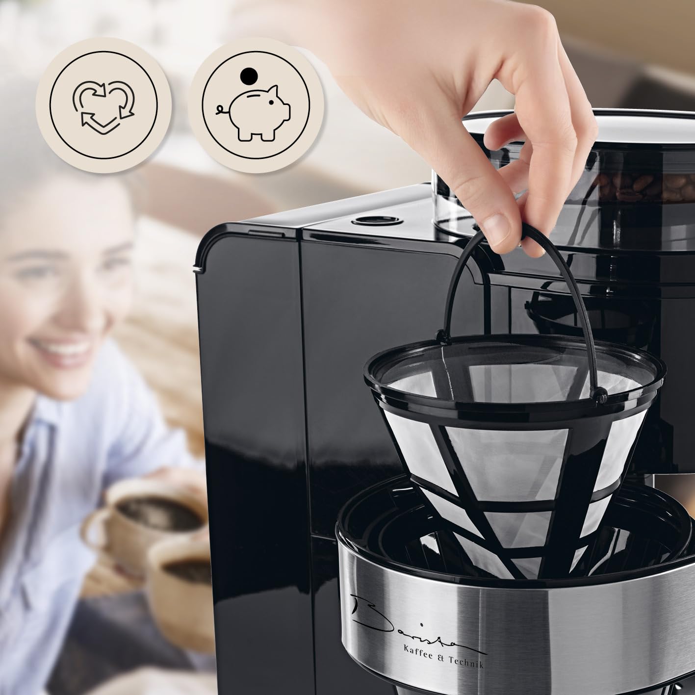 Barista - Macchina da caffè con display touch digitale, 800 W, con macina + caraffa termica
