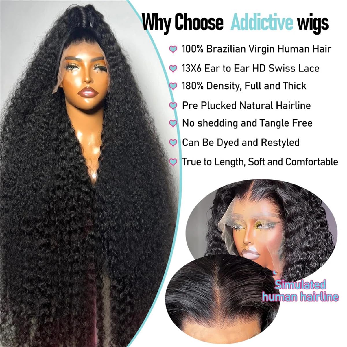 Generic Women's Deep Wave 13X6 Lace Frontal Human Hair Wigs Transparent Brazilian Remy 30 40 Inch Water Wave 13X4 Lace Front Wig