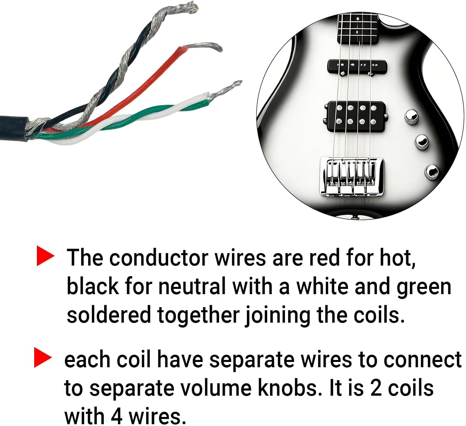 4-String Bass Guitar Pickup, Passive Pickup for Double Bass - Black Pickup with Magnets & Copper Wiring (Includes Screws & Springs)