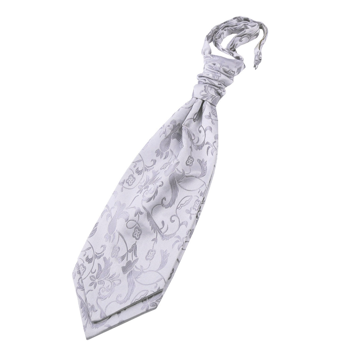 Dqt Men's Silver Floral Passion Jacquard Pre-Tied Scrunchie Cravat - Wedding, Business & Formal Wear