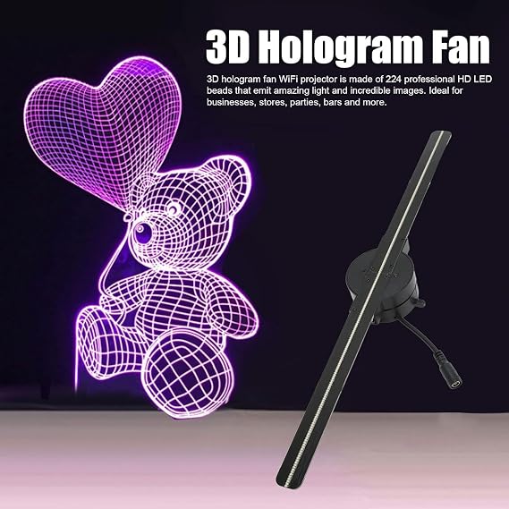 Holographic Projector | 16.5 Inch Full Color Holographic Fans, 244 LED Lights | 2000x224 Resolution, Vac Projector