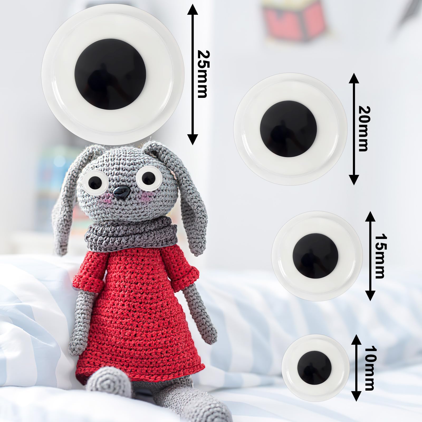 UPINS 300Pcs Glowing in The Dark Googly Wiggle Eyes, Craft Googly Eyes Self Adhesive Sparkle Wiggle Eyes for Luminous Crafts Sticker DIY Handicrafts Halloween Party Decorations 10 mm 15 mm 20 mm 25 mm