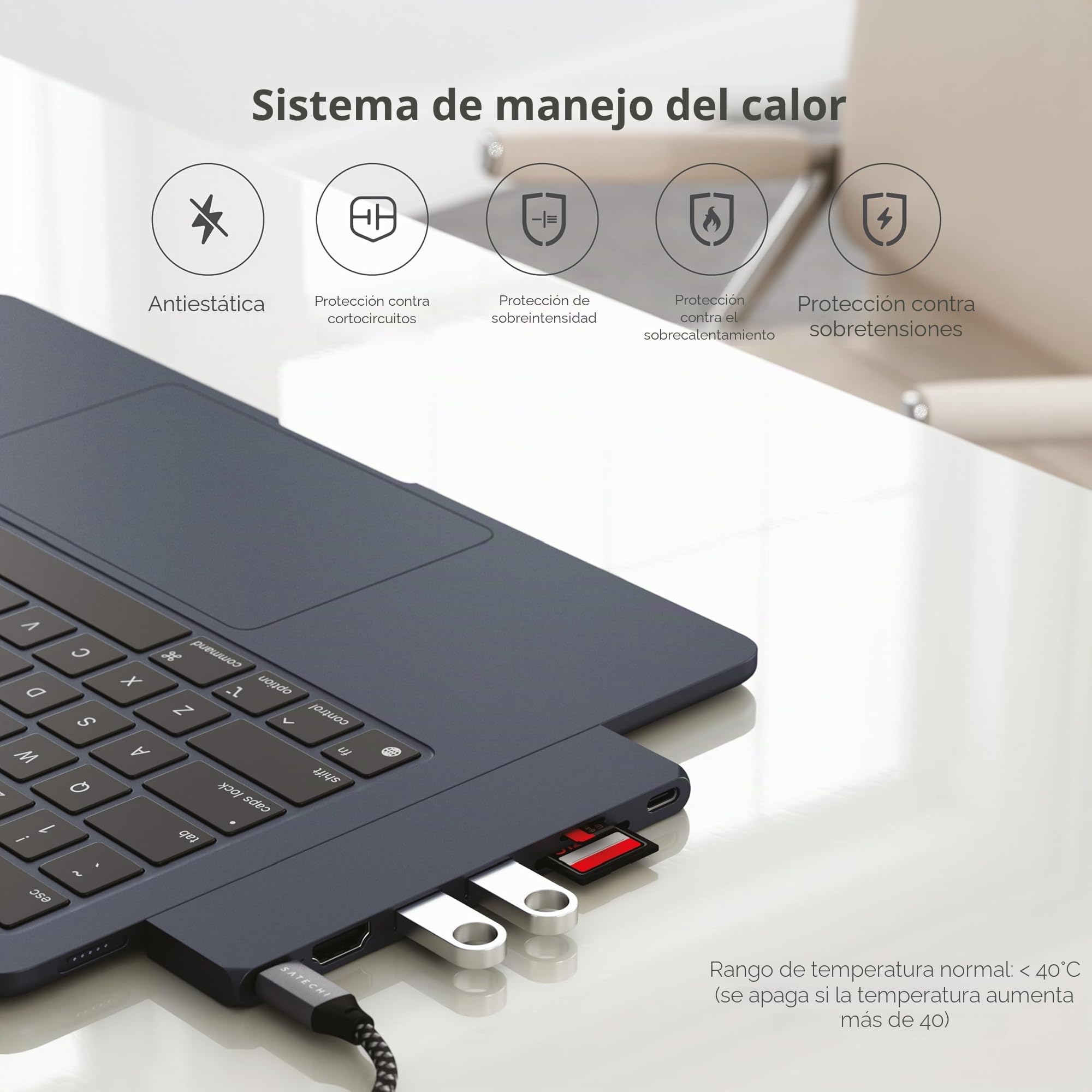 SATECHI Hub Dual USB C Pro Slim 7 en 1, USB4 40Gbps, HDMI, 100W, Midnight | Vídeo 6K@60Hz, 2x USB-A y 1x USB-C a 10Gbps, HDMI, lectores SD/MicroSD, para MacBook, portátiles Windows y más